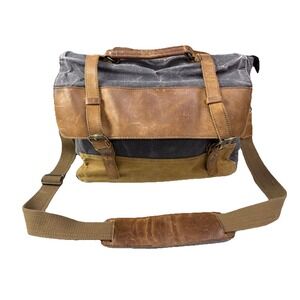 NEWHEY Men's‎ Leather Canvas Laptop Messenger Bag - Brown Blue 3j